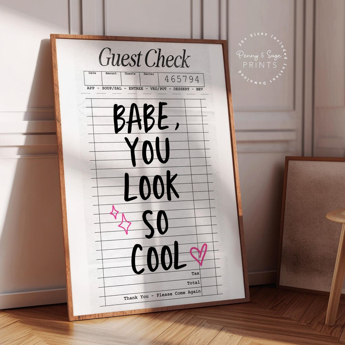 Babe You Look So Cool Trendy Guest Check Style Quote Poster With Hearts - Image 2