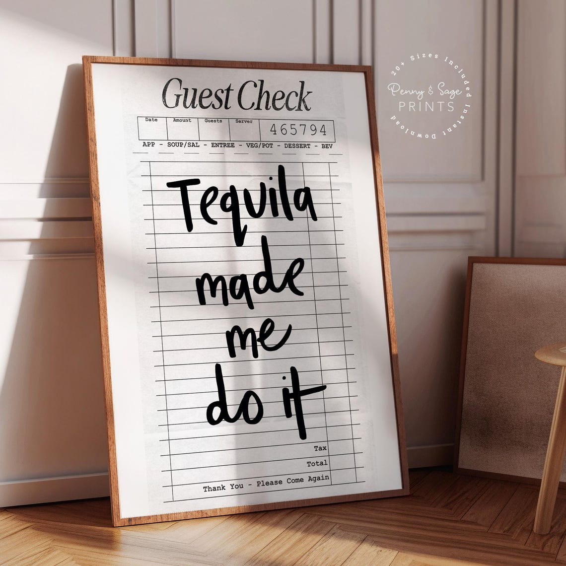 Tequila Made Me Do It Funny Guest Check Style Bar Quote Poster - Image 2