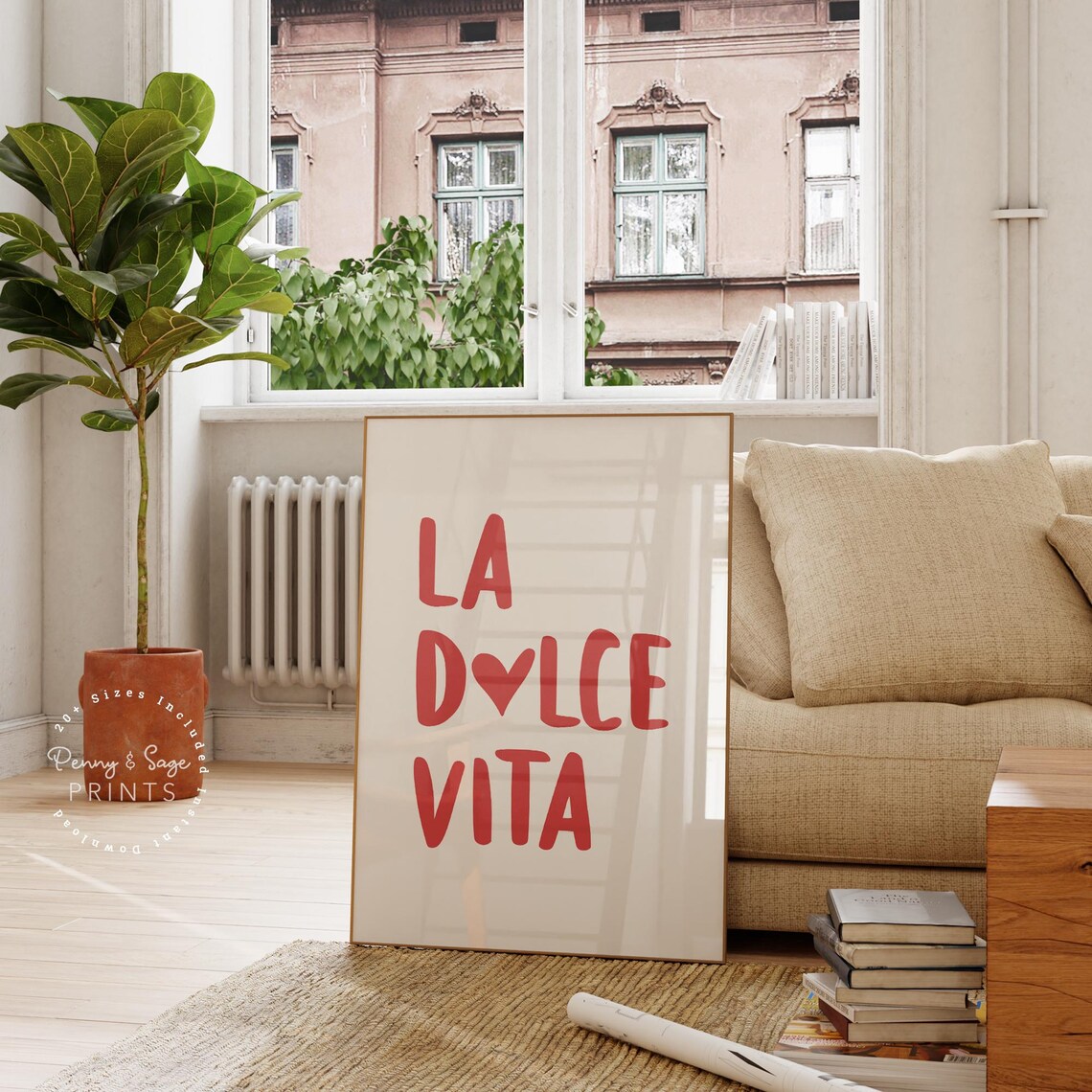 La Dolce Vita Heart Typography Red Minimalist Modern Quote Wall Art