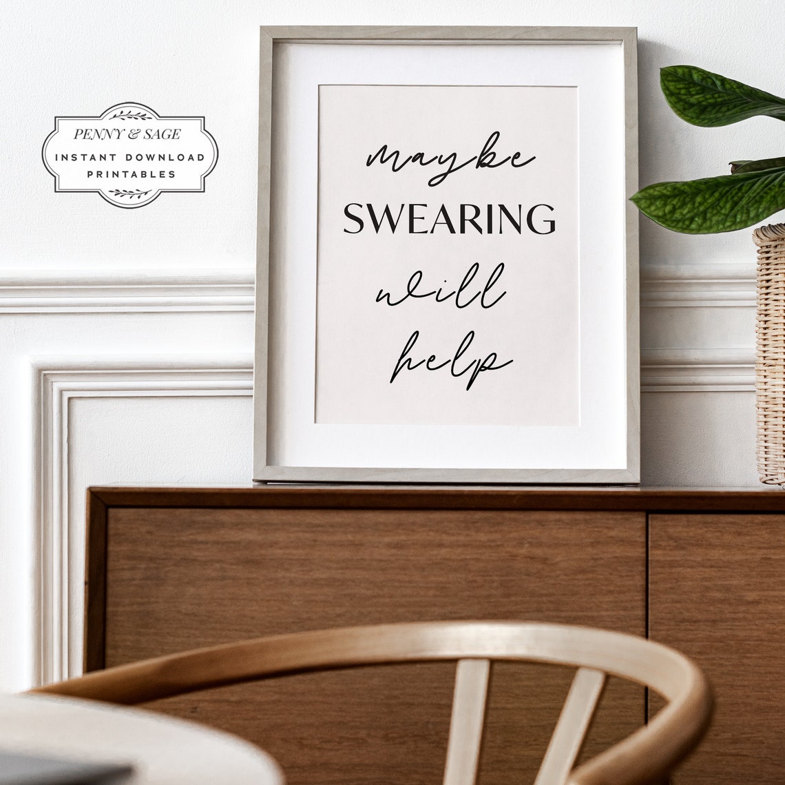 Maybe Swearing Will Help Funny Quote Script Typography Poster - Image 2