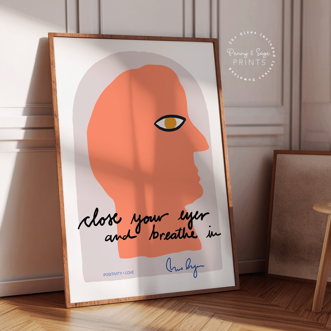Close Your Eyes And Breathe In Abstract Coral Face Art Poster - Image 2