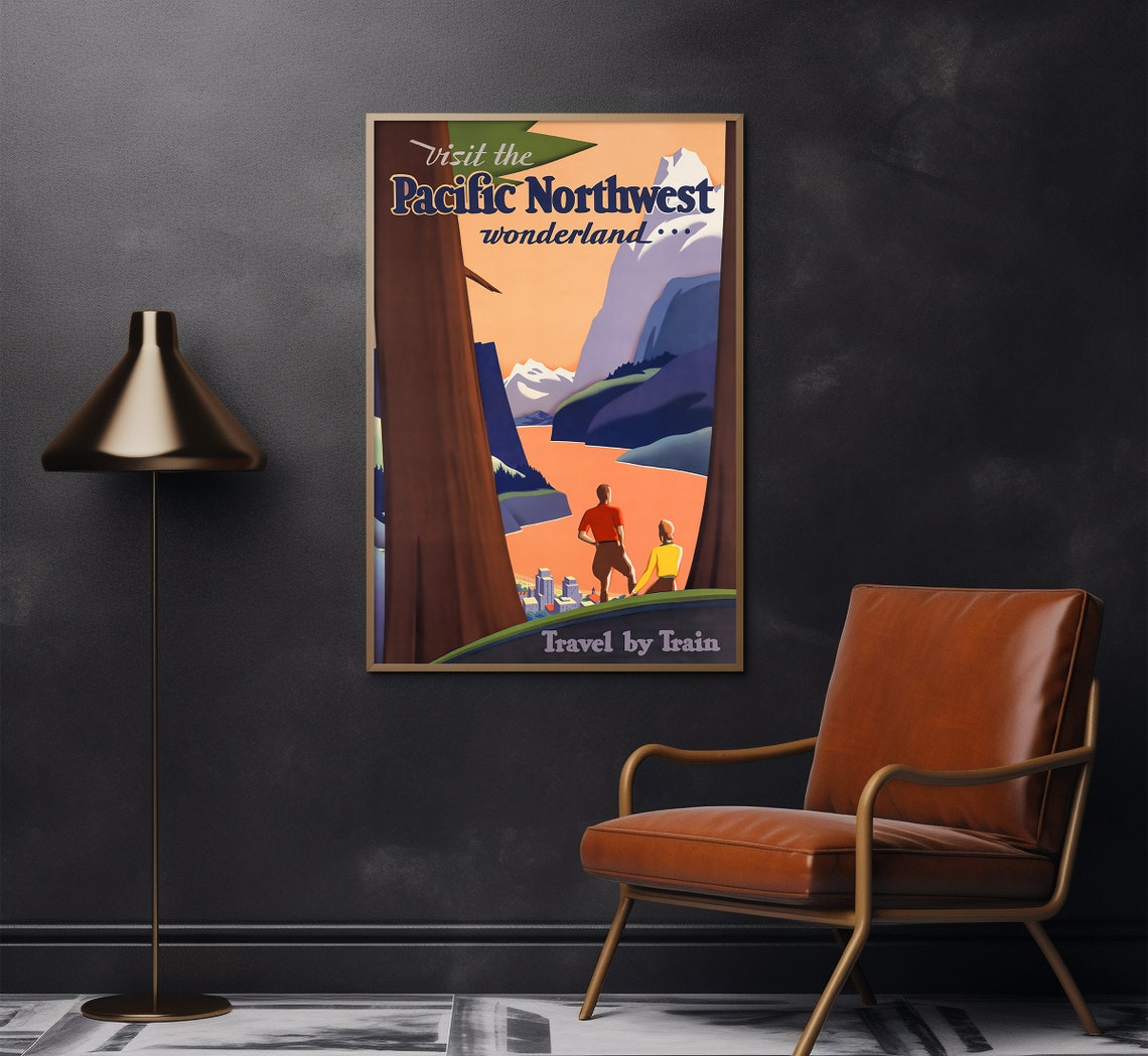 Pacific Northwest Wonderland Travel by Train Vintage Poster Art Print - Image 2