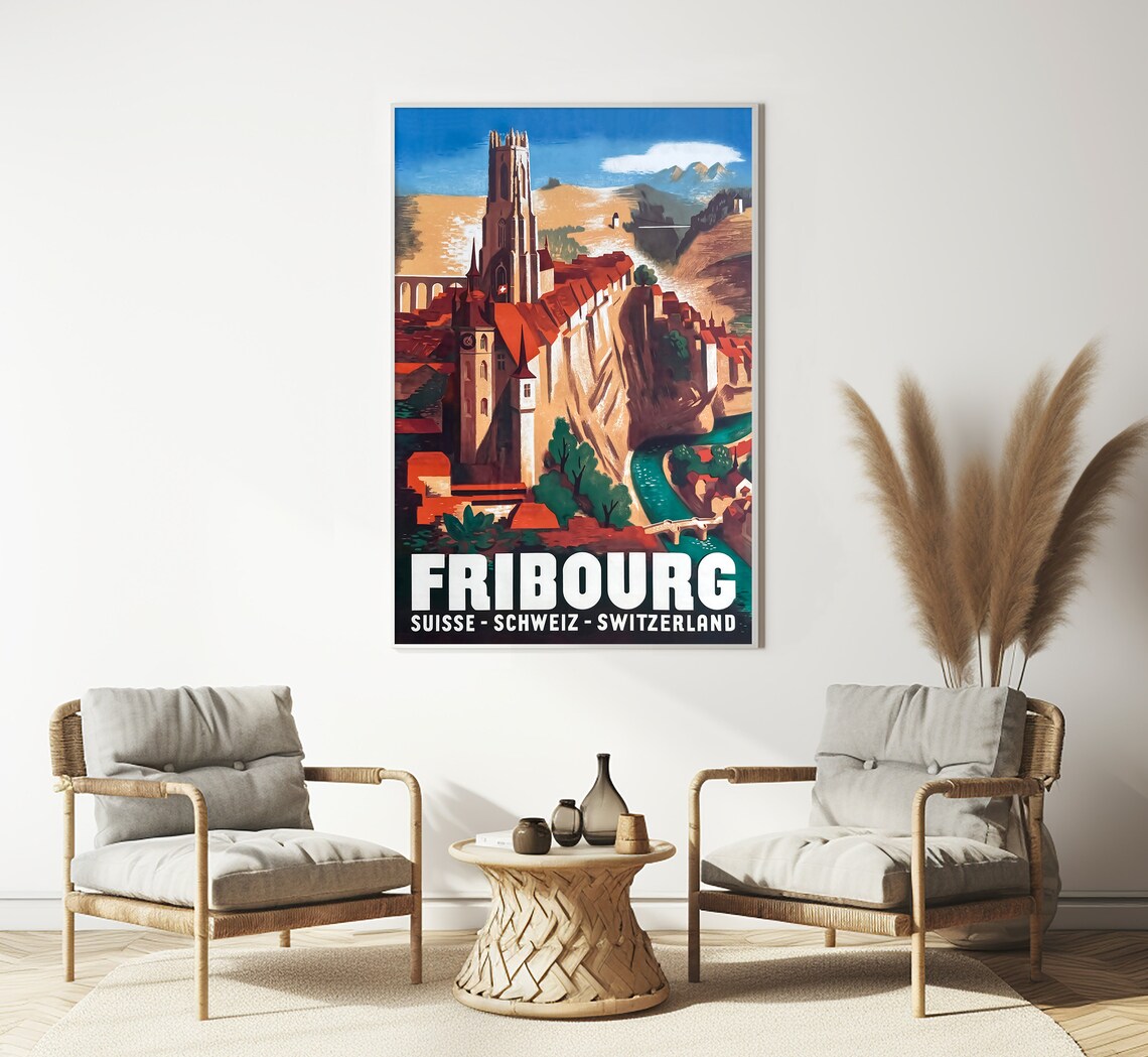 Fribourg Switzerland Vintage Swiss Travel Poster - Image 3