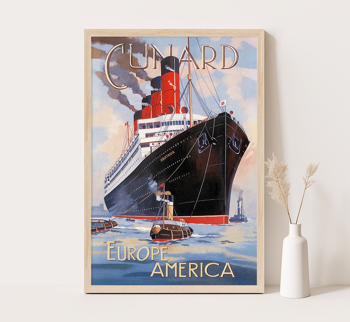 Cunard Line Aquitania Ship Europe America Vintage Ocean Liner Poster