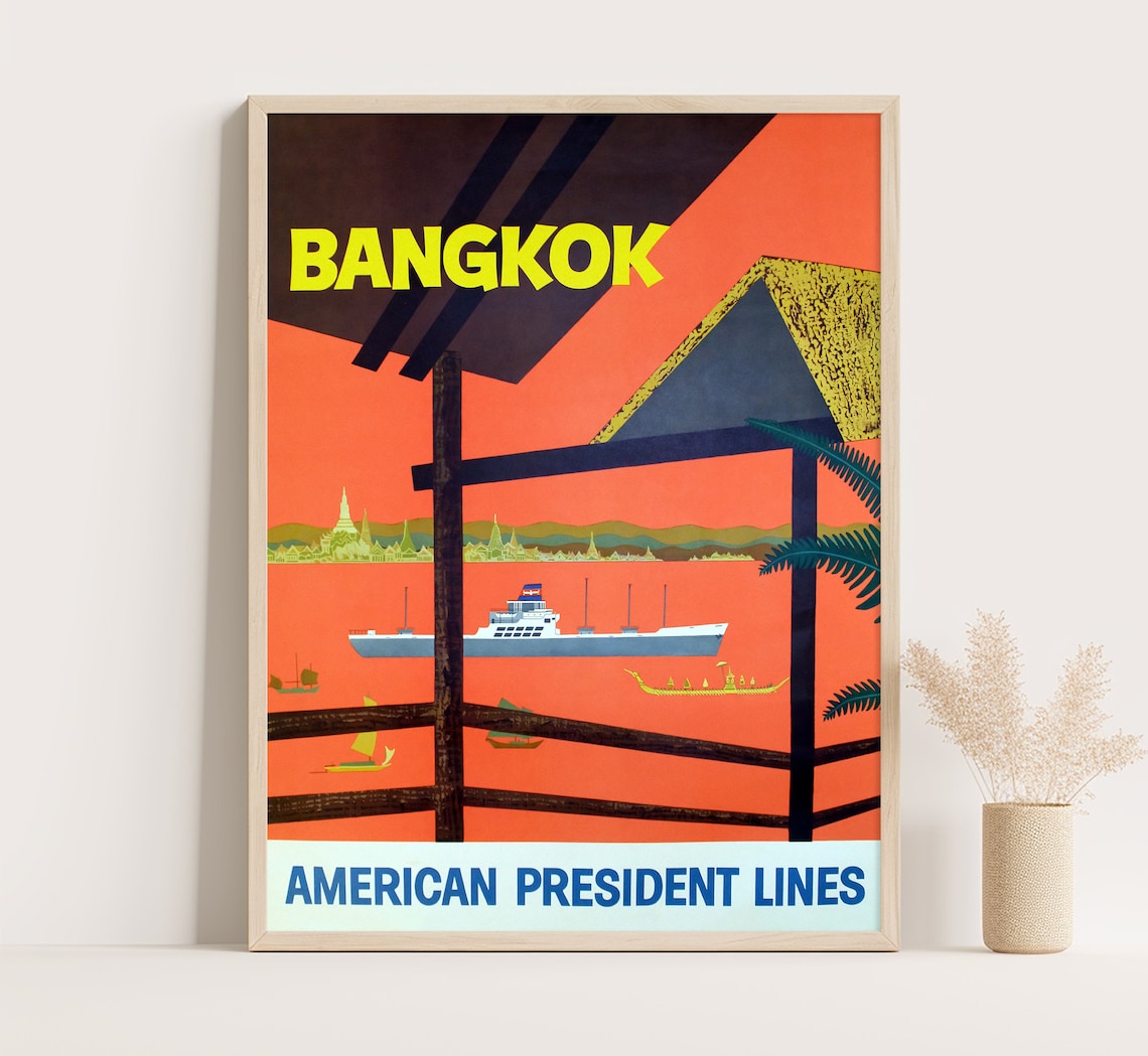 Bangkok Thailand American President Lines Harbor Sunset Ship Poster
