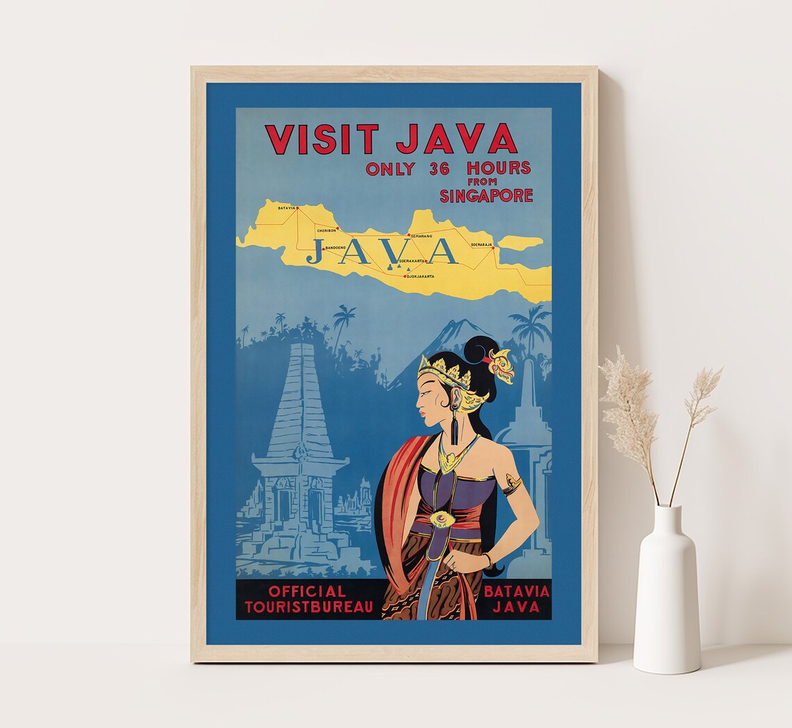 Visit Java Map Island Singapore Tourist Bureau Vintage Travel Poster