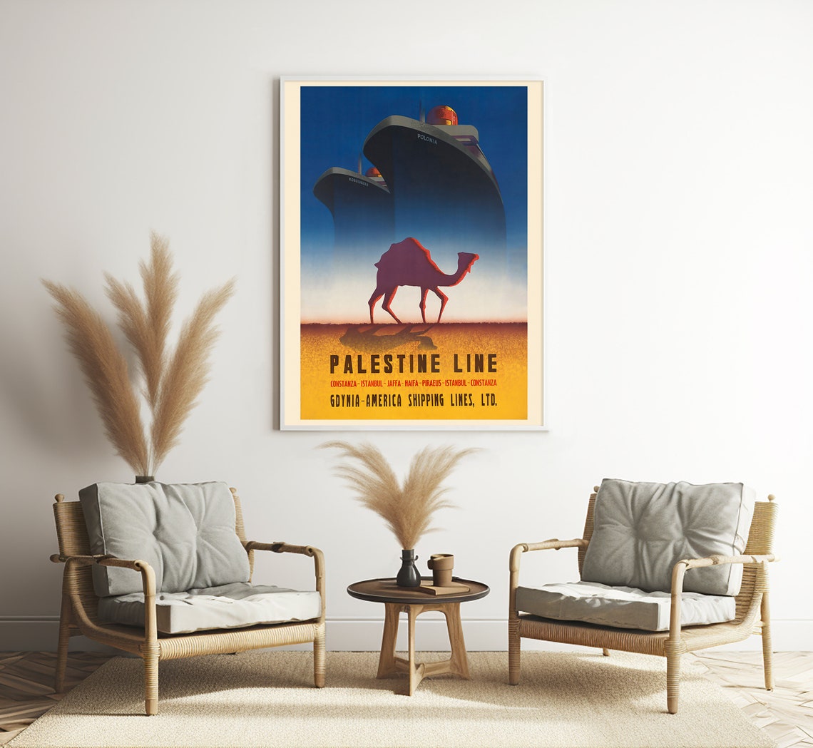 Palestine Line Camel Desert Ship Route Vintage Ocean Liner Poster - Image 3