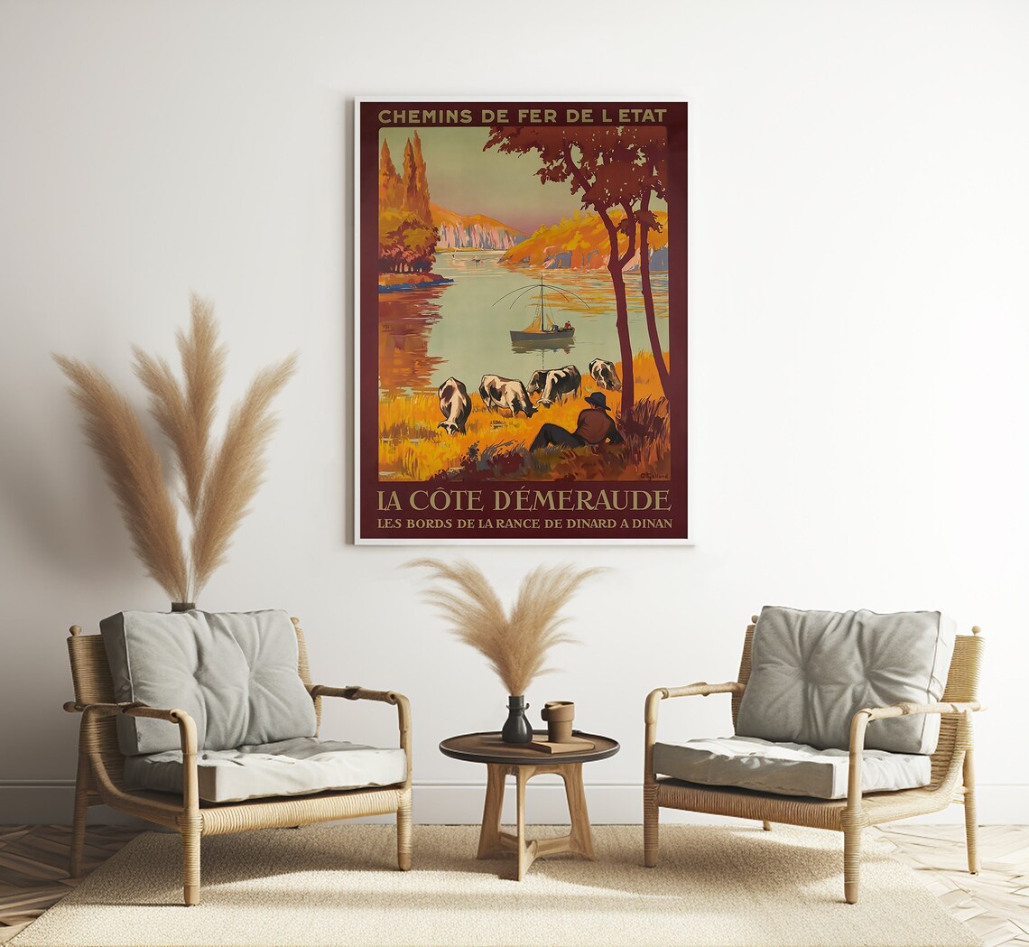 Cote d Emeraude Brittany River Rance Sailboat Vintage Travel Poster - Image 3