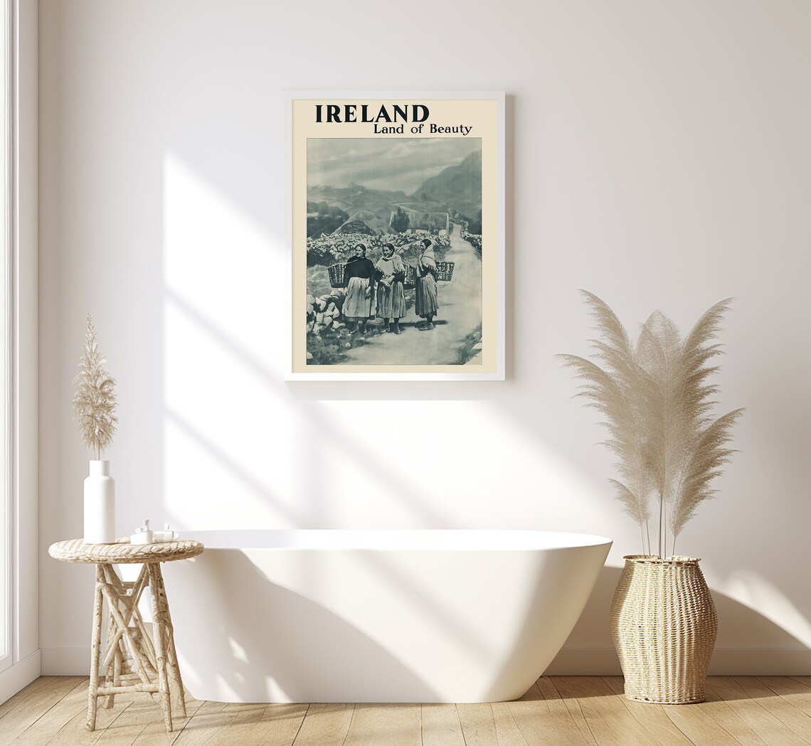 Ireland Land Of Beauty Rural Lane Stone Walls Vintage Travel Poster - Image 2