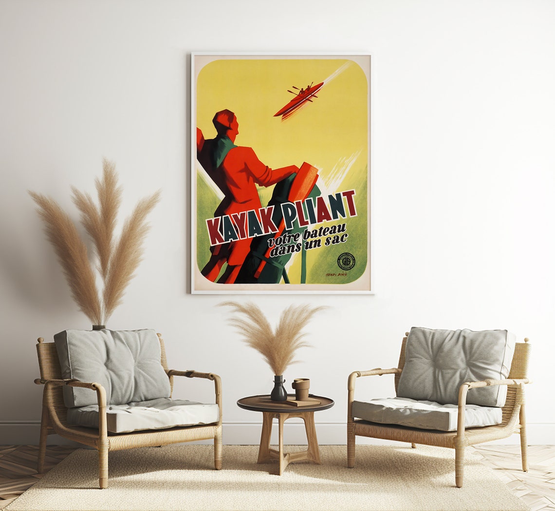 Kayak Pliant French Folding Kayak Red Speed Graphic Vintage Poster - Image 3
