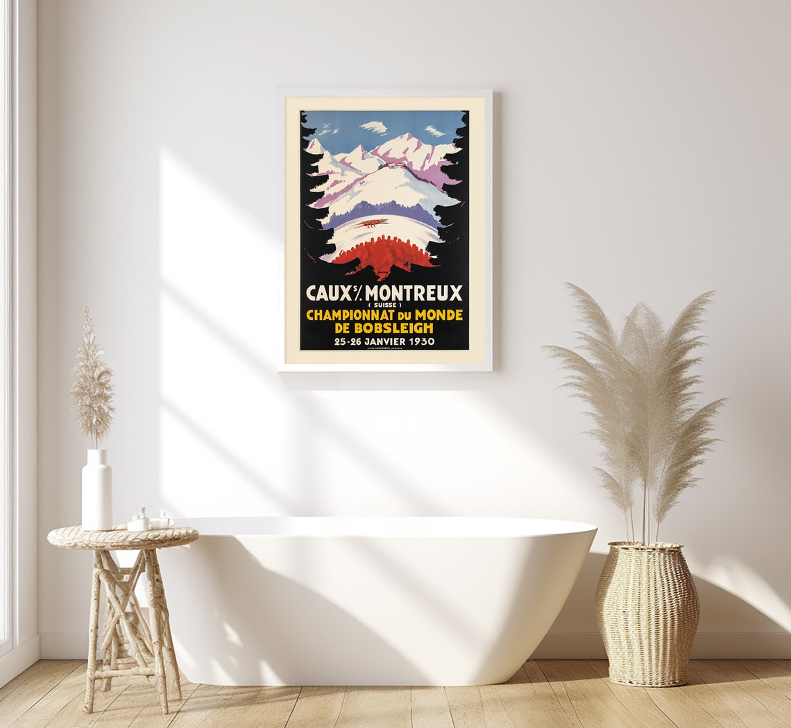 Caux Montreux Bobsleigh World Championship 1930 Vintage Winter Poster - Image 2
