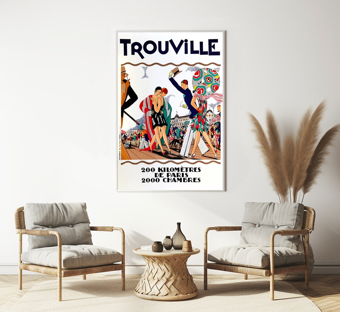 Trouville France Boardwalk Flappers Paris 200km Art Deco Travel Poster - Image 3