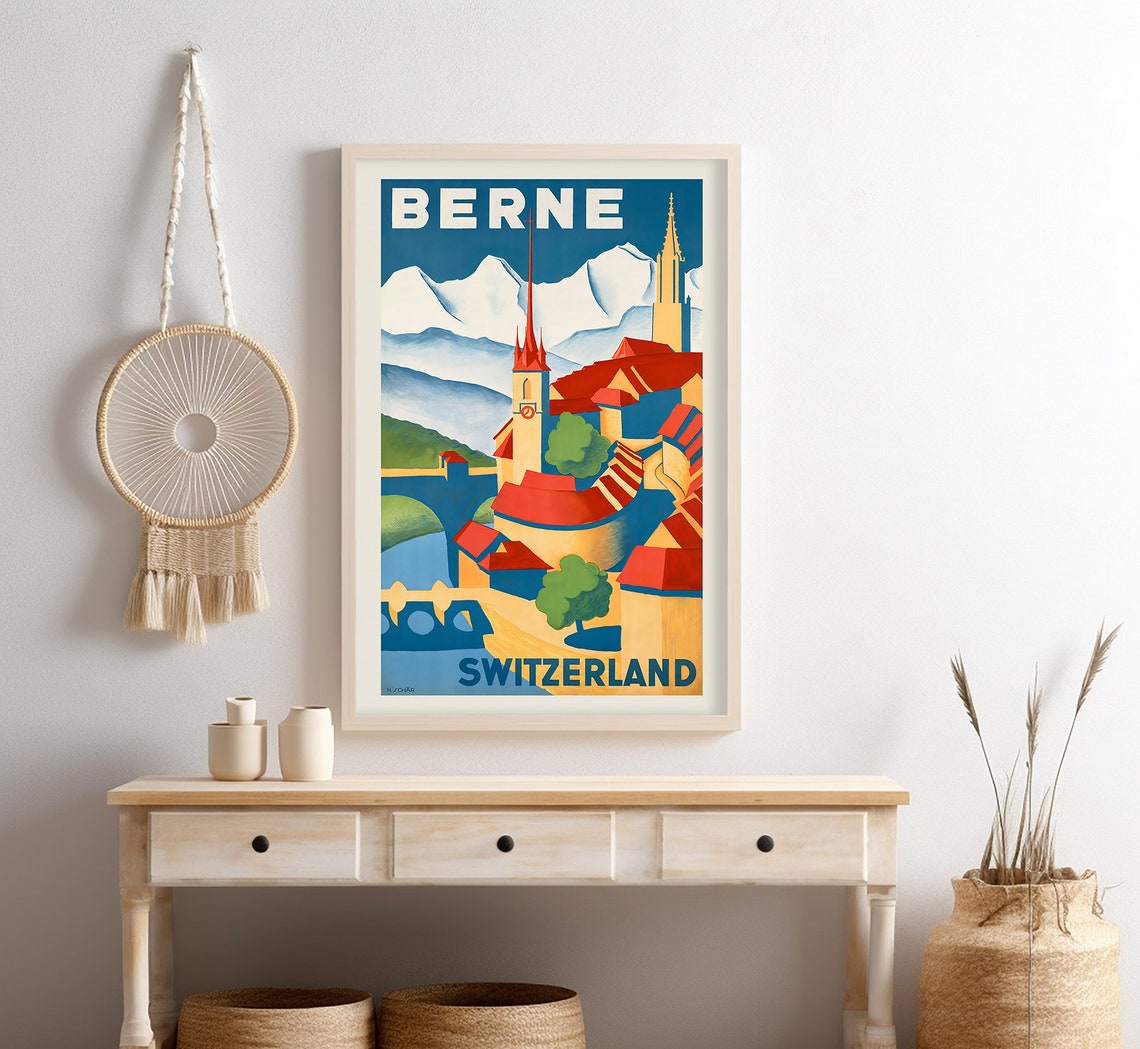 Berne Switzerland Old Town Spires Alpine Deco Vintage Travel Poster - Image 4