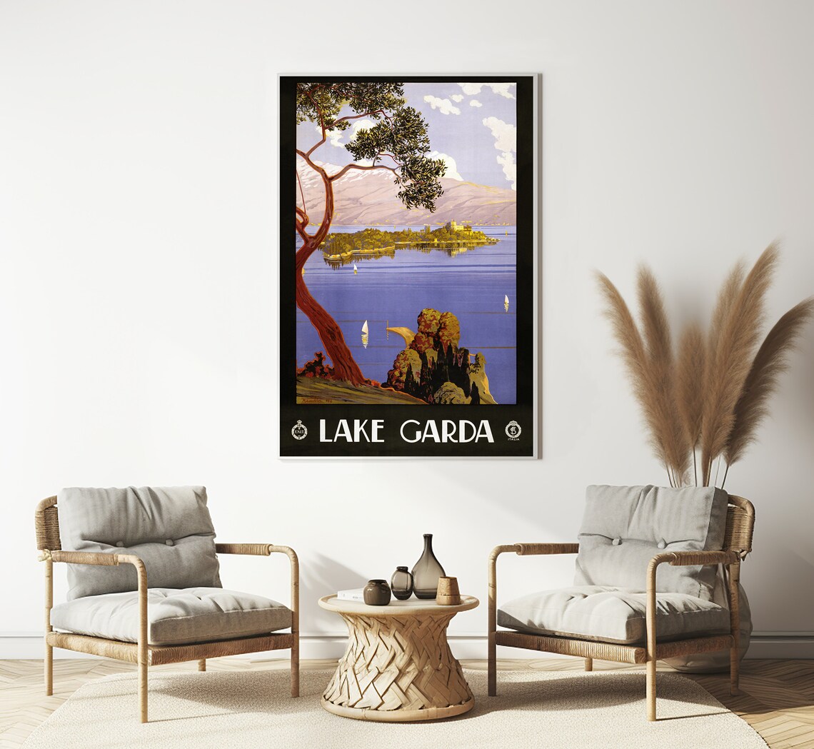 Lake Garda Italy Sailboats Island Mountain View Vintage Travel Poster - Image 3