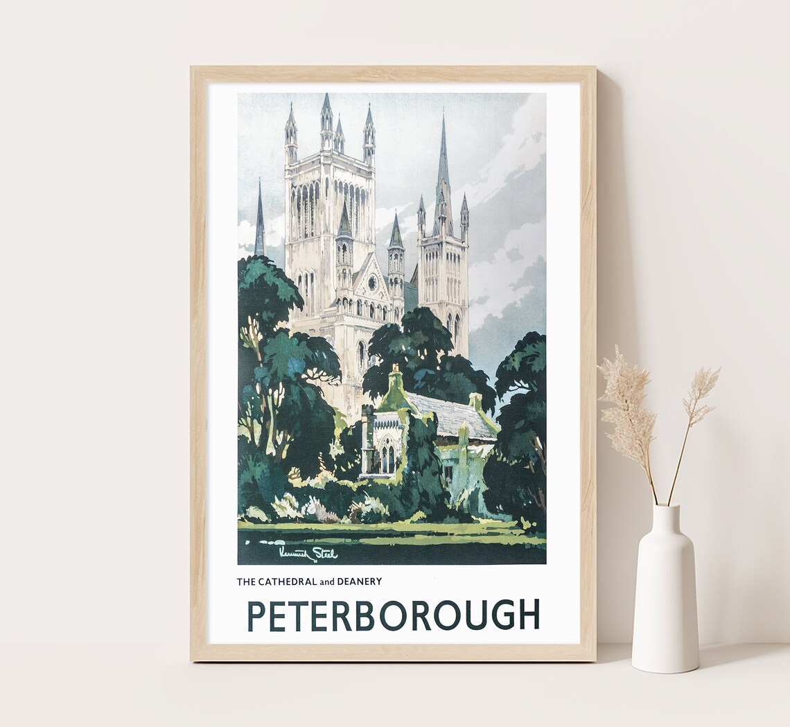 Peterborough Cathedral, UK Vintage Travel Poster