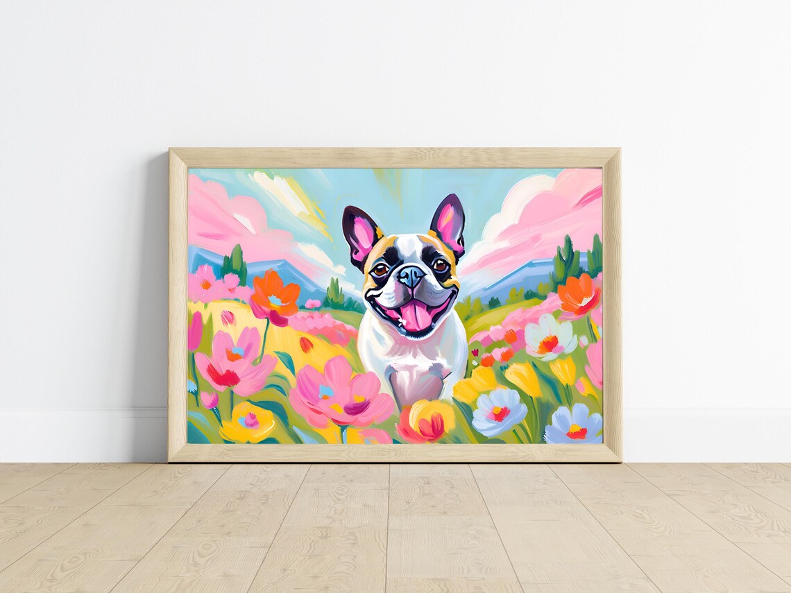 French Bulldog Floral Dog Painting, Pet Portrait