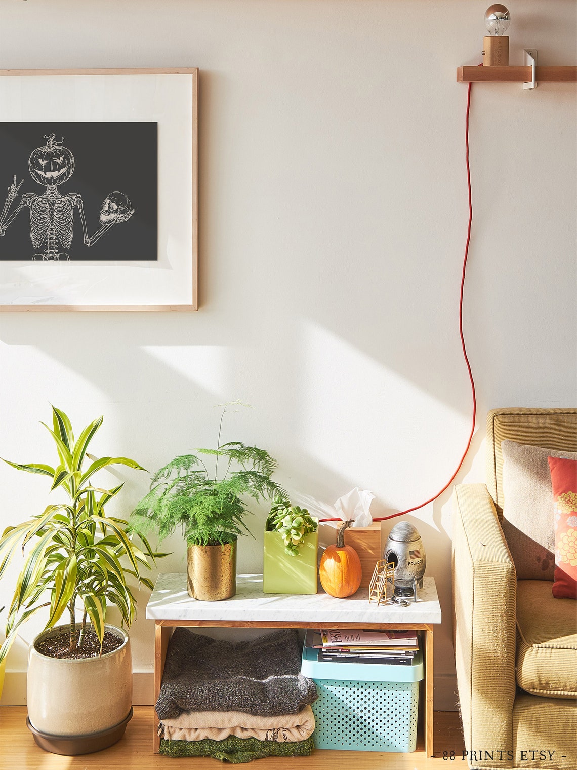 Pumpkin Head Skeleton Peace Sign Spooky Halloween Line Art Poster - Image 3