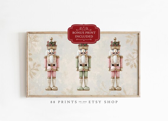 Pastel Pink and Sage Nutcracker Trio Christmas Ballet Decor Poster