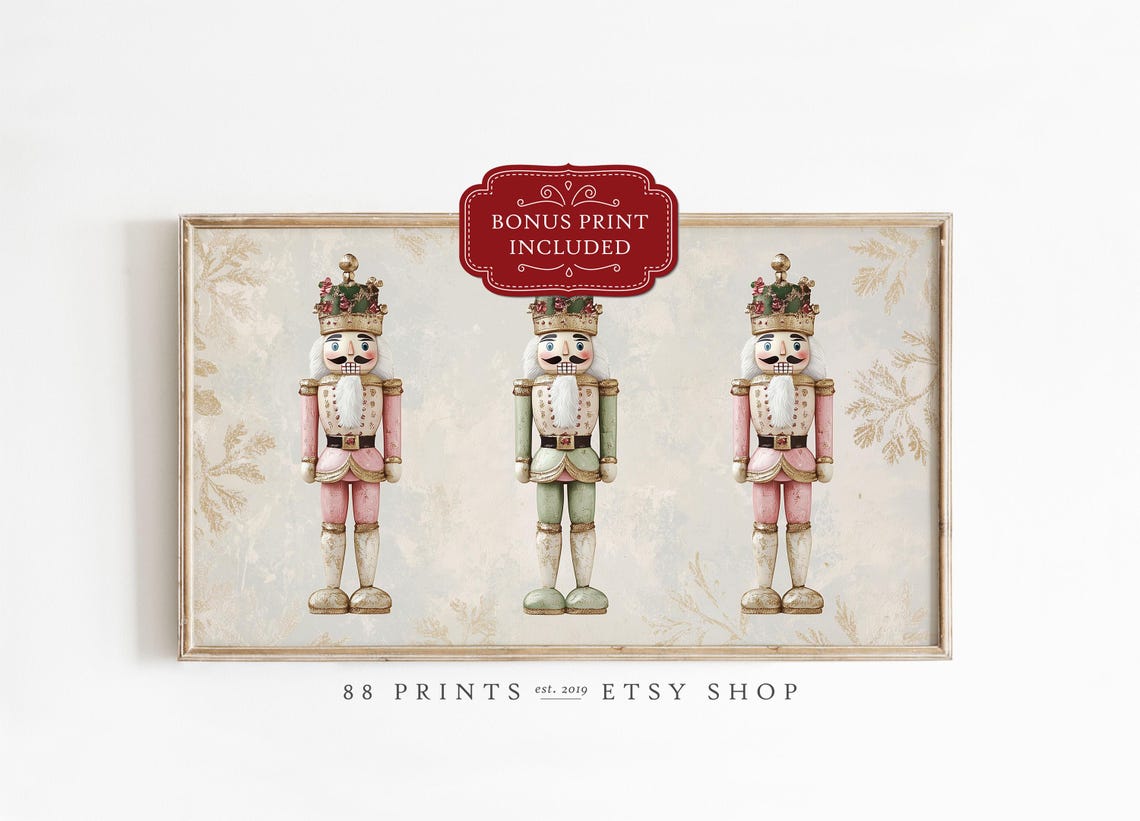 Pastel Pink and Sage Nutcracker Trio Christmas Ballet Decor Poster