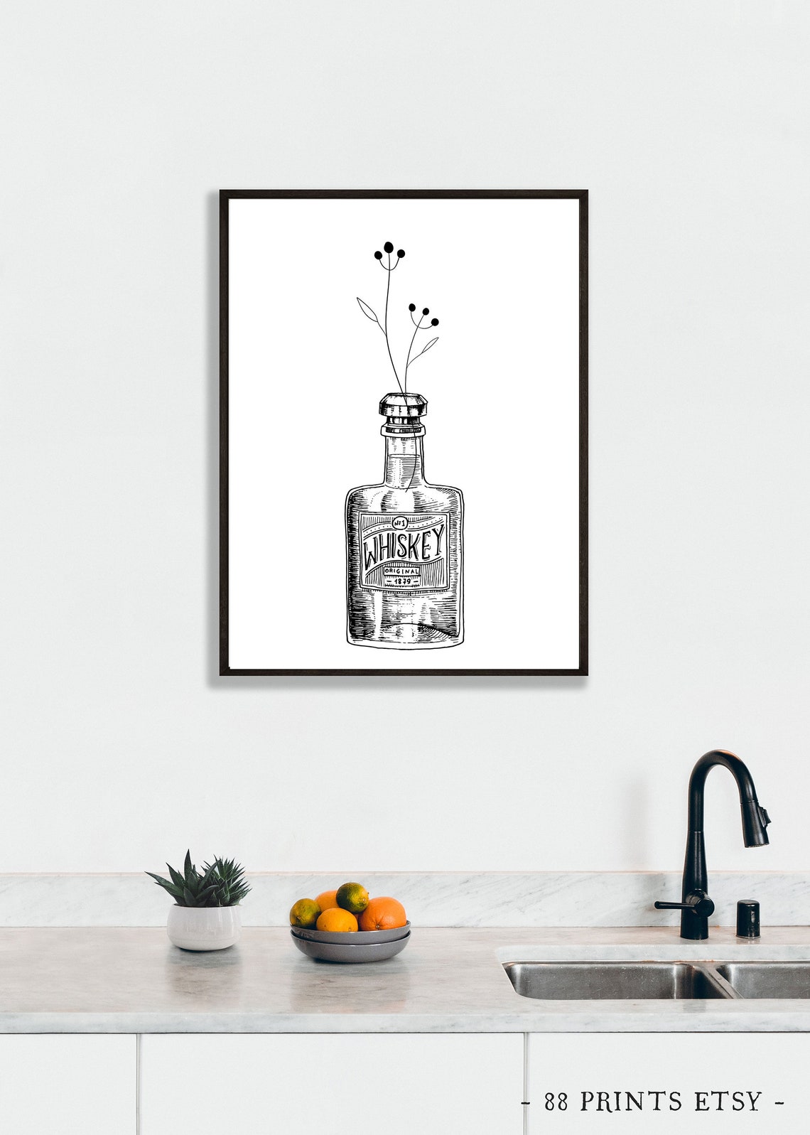 Whiskey Bottle Vintage 1899 Floral Minimalist Bar Art Poster - Image 3