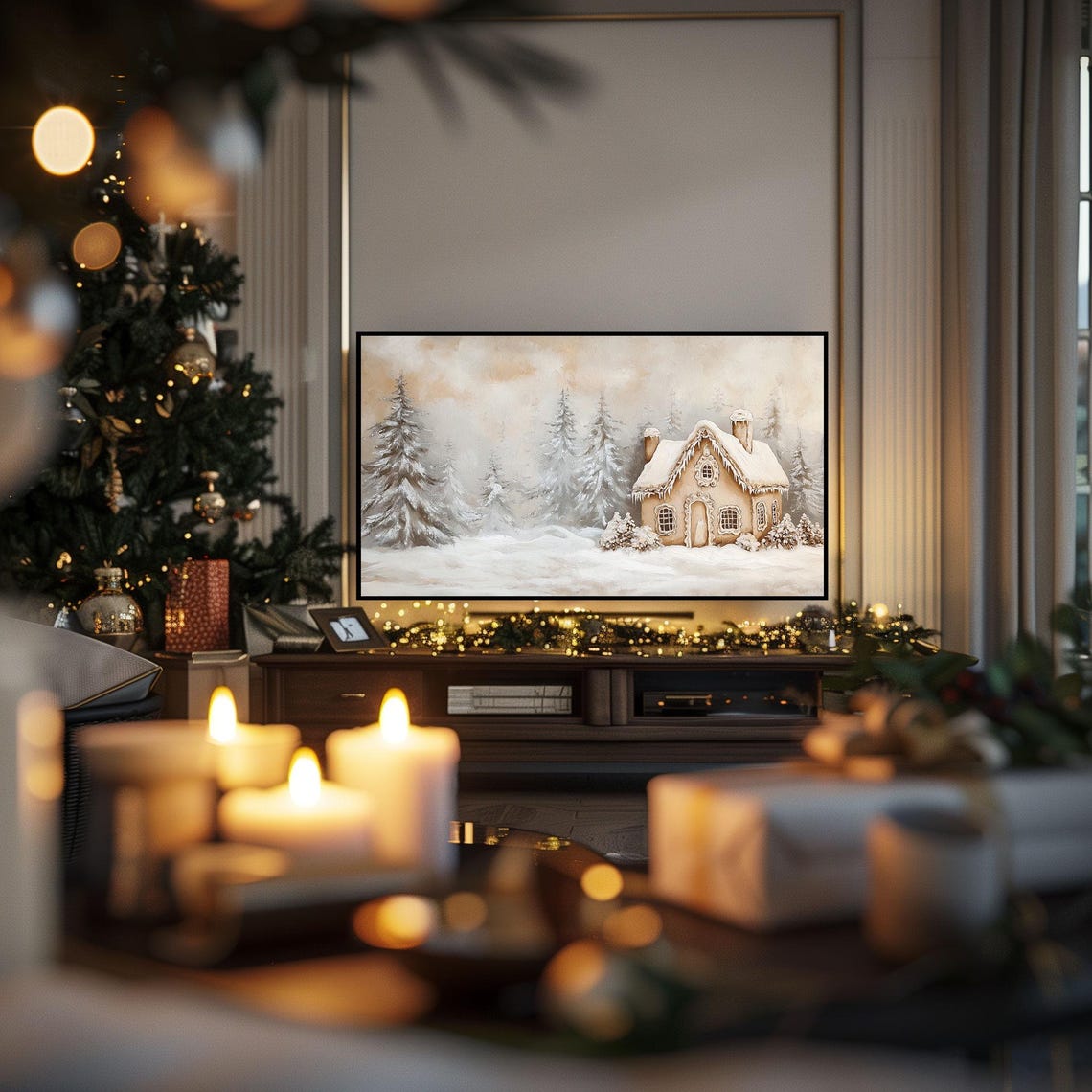 Snowy Cottage Wonderland Christmas Frame Tv Art Frame Tv Art Christmas Frame Tv Christmas Art Holiday Frame Tv Art Art For Your Tv - Image 3
