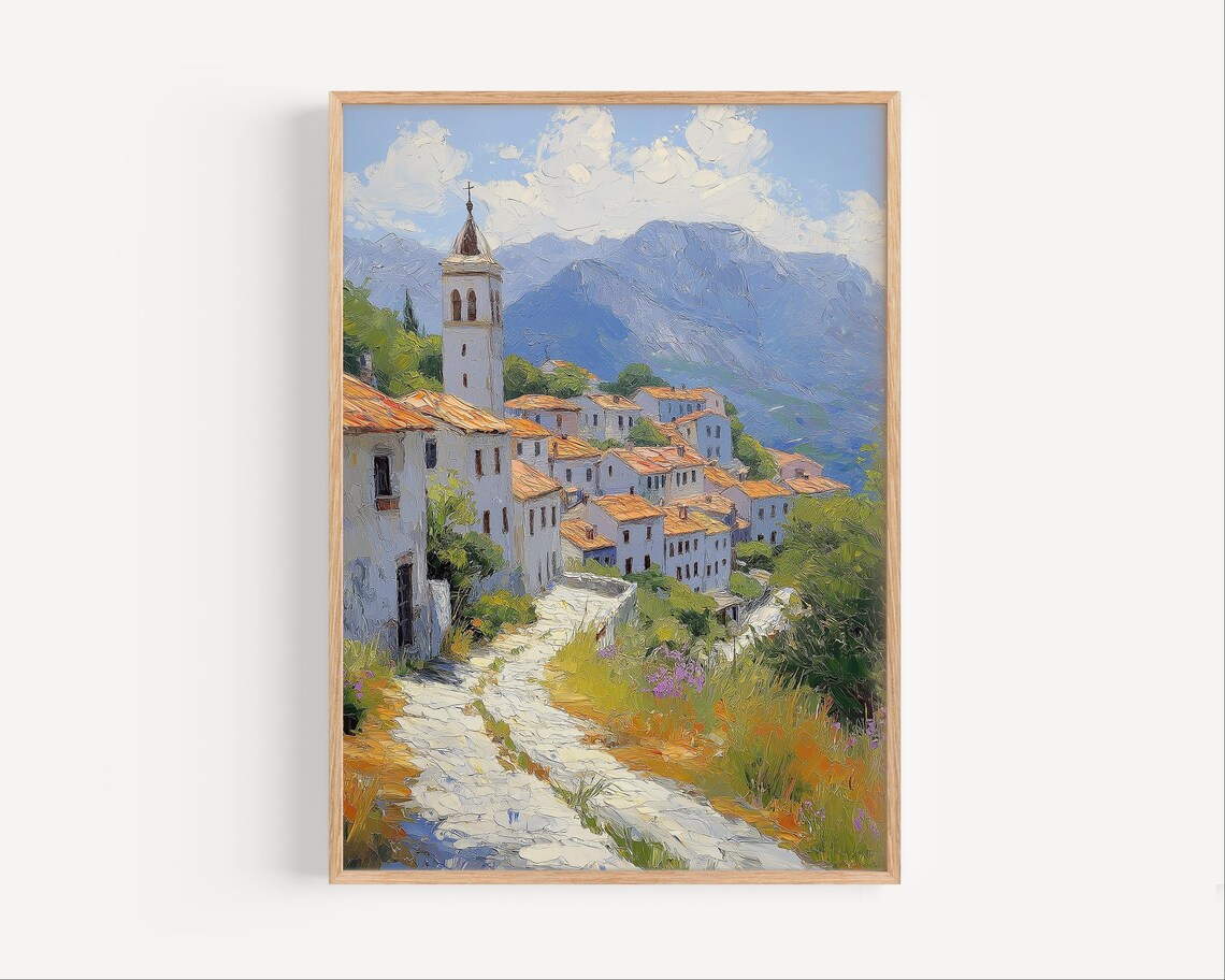 Trebinje Bosnia Hillside Village Oil Painting Mountain Poster