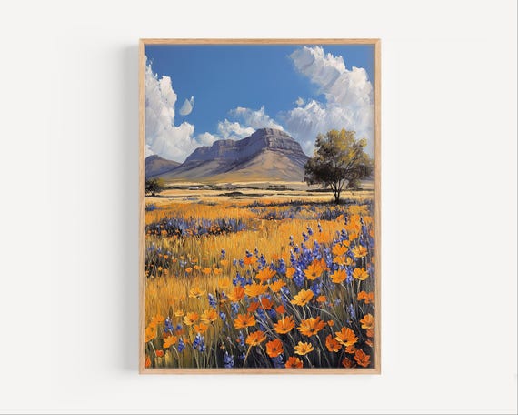 Australian Outback Wildflowers Oil Painting Rural Australia Travel Poster Or Canvas Print Oceania Wall Art Gift Desert