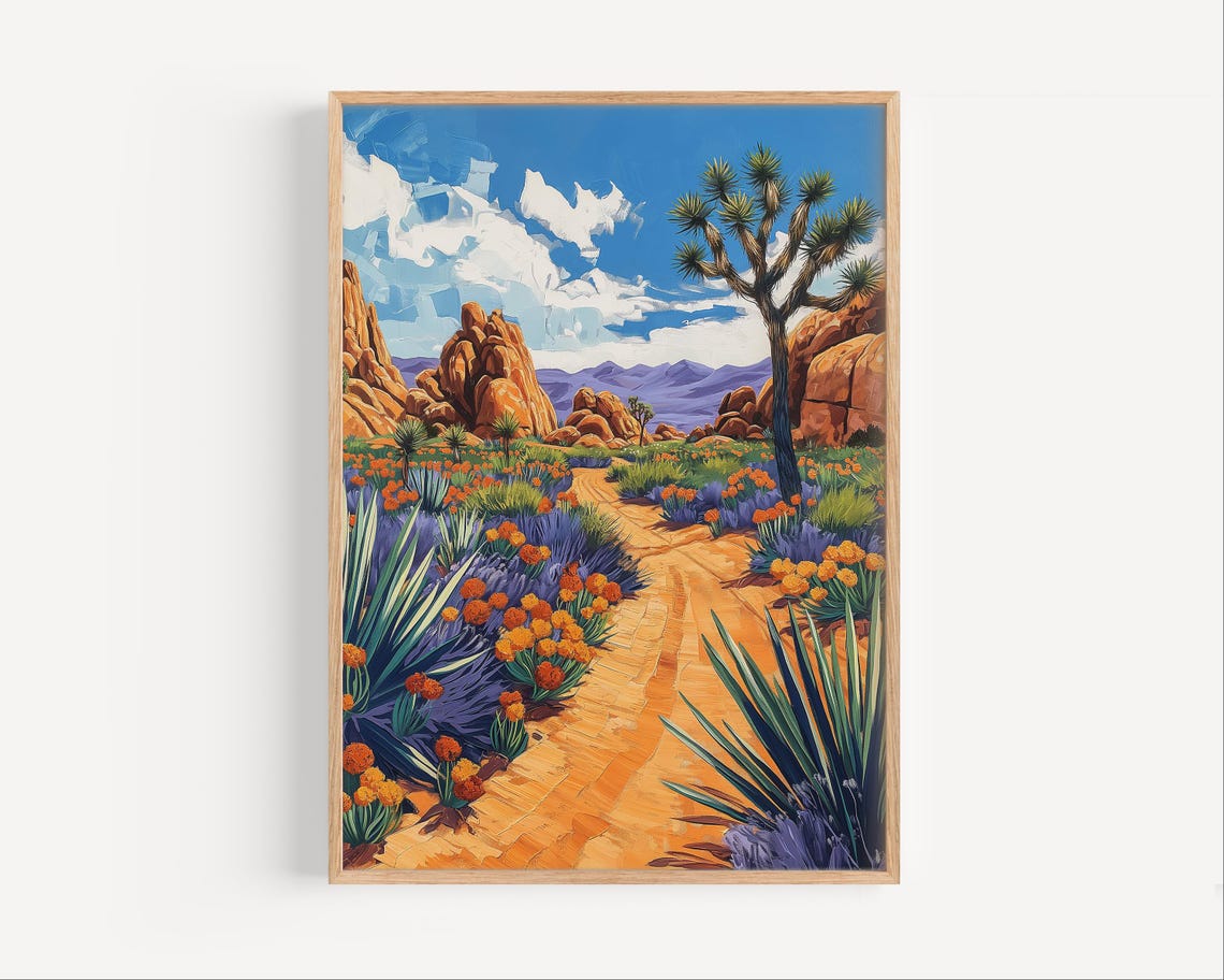 Joshua Tree National Park Desert Wildflowers Rocky Trail Poster