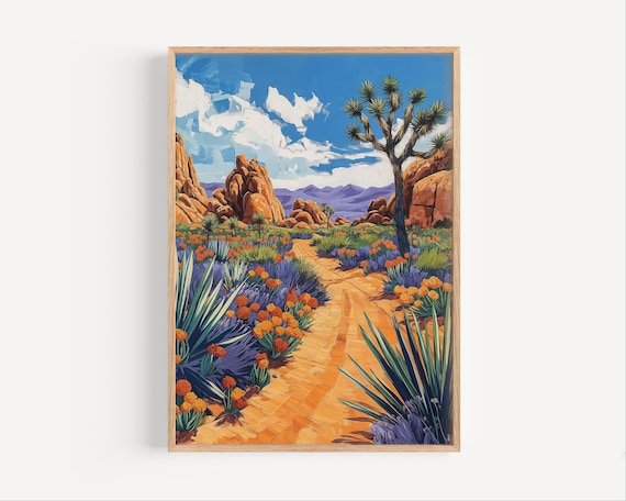 Joshua Tree National Park Desert Wildflowers Rocky Trail Poster