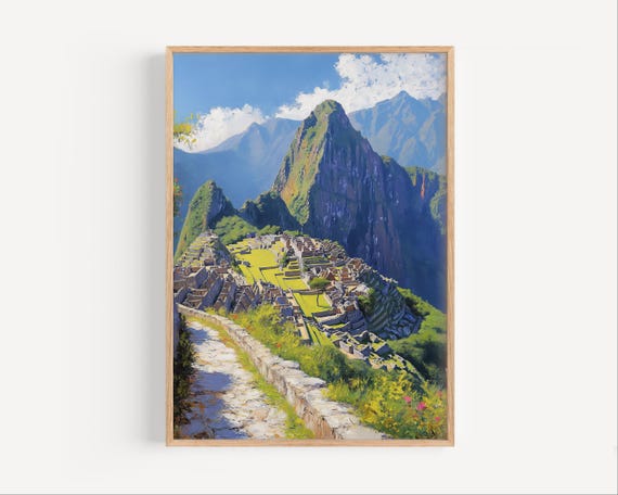 Machu Picchu Oil Painting Historical Peru Poster Print Or Canvas Travel Artwork Wall Art Gift Sanctuary Souvenir World Wonder