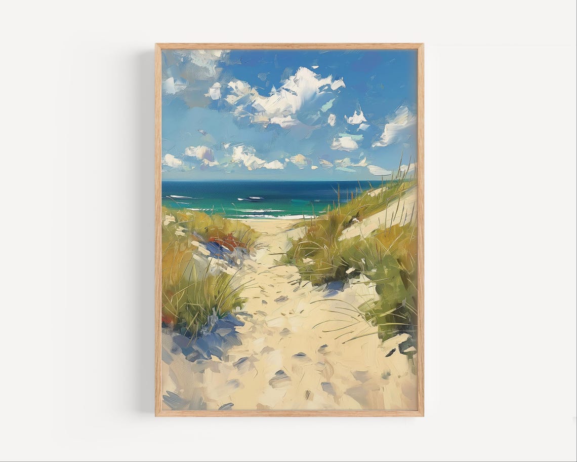 Sandy Beach Path Through Dunes to Turquoise Ocean Oil Painting Poster