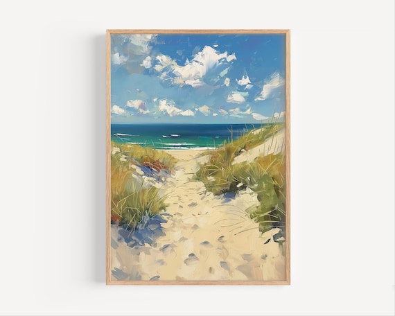 Sandy Beach Path Through Dunes to Turquoise Ocean Oil Painting Poster