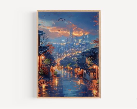 Seoul South Korea Oil Painting Korean Capital City Cityscape Poster Or Canvas Gicle Print Travel Art Asian Wall Gift Paint Style