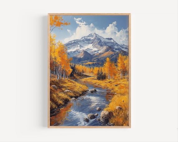Wasatch Mountain Range Utah Golden Fall Aspen River Snow Peak Art Poster