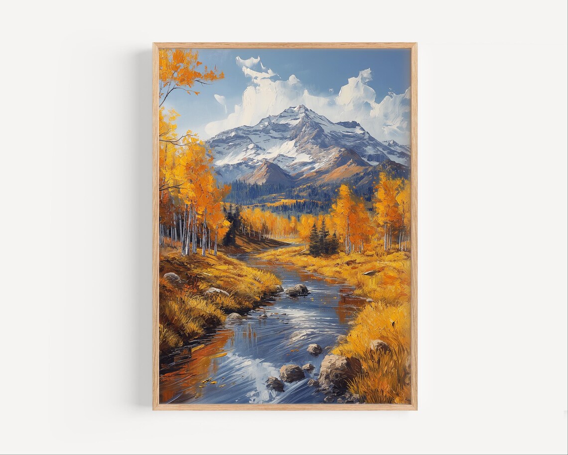 Wasatch Mountain Range Utah Golden Fall Aspen River Snow Peak Art Poster