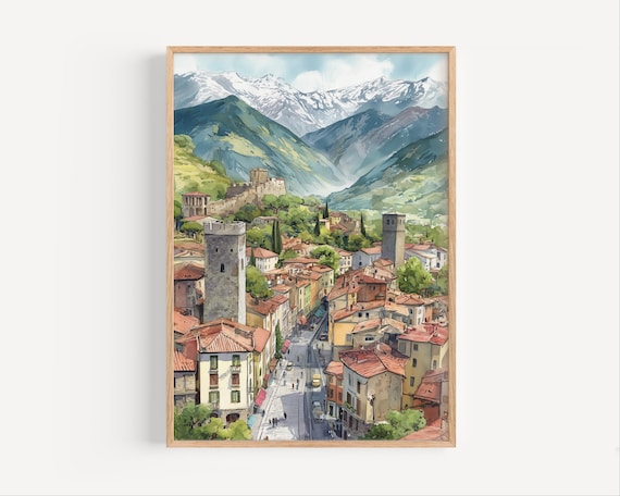 Aosta Watercolor Painting Print Poster Or Canvas Wall Art Gift Italy Cityscape Travel