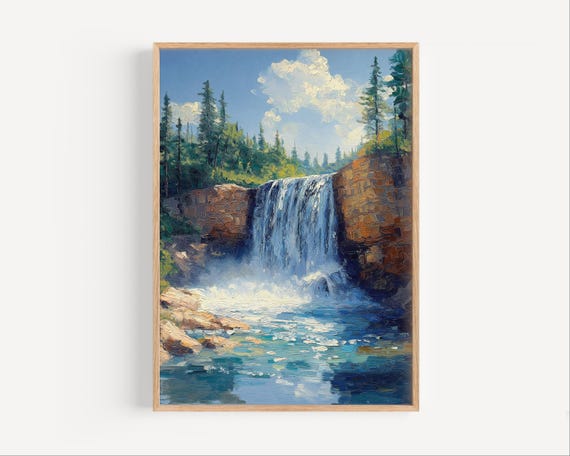 Spearfish Canyon Oil Painting Poster Print Or Canvas Wall Art Gift Paint Style Waterfall