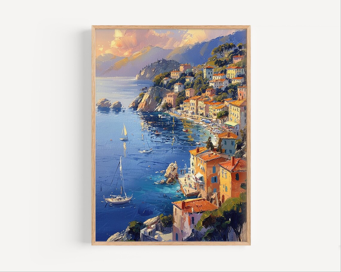 Villefranche sur Mer French Riviera Seaside Sunset Oil Poster