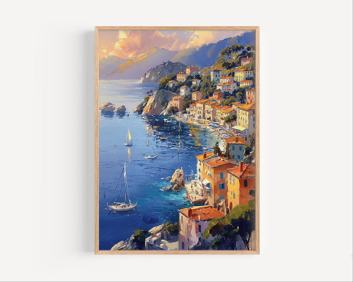 Villefranchesurmer Oil Painting France Dazur Region Europe Seaside Travel Poster Print Or Canvas French Ocean Wall Art Gift Coastal