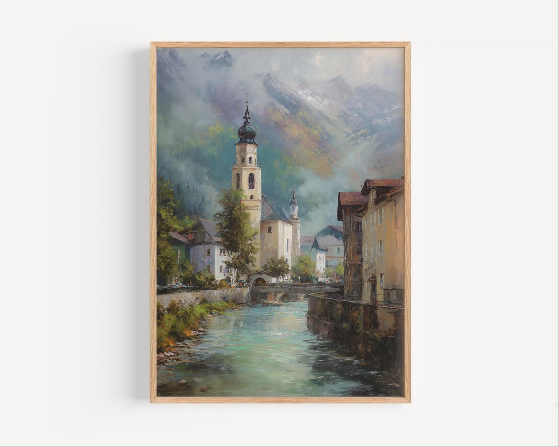 Garmisch Germany Alpine Village Oil Painting Style Travel Poster