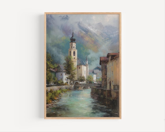 Garmisch Germany Alpine Village Oil Painting Style Travel Poster