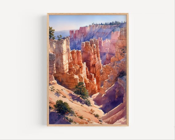 Bryce Canyon National Park Watercolor Art Print Utah Desert Travel Poster Or Canvas Artwork
