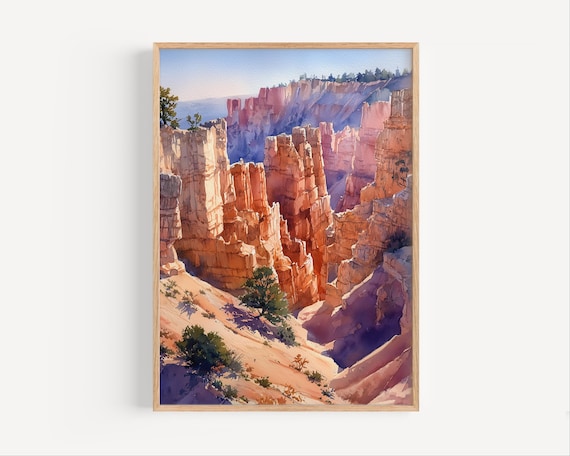 Bryce Canyon Trail Among Hoodoos Watercolor Utah Nature Poster