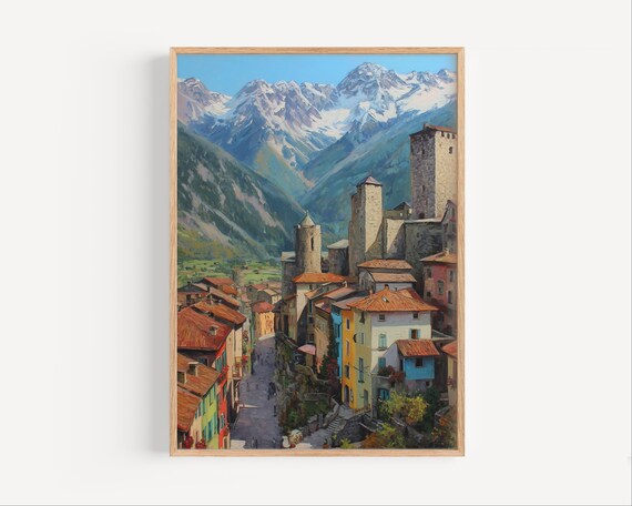 Aosta Oil Painting Print Poster Or Canvas Wall Art Gift Italy Cityscape Paint Style Travel