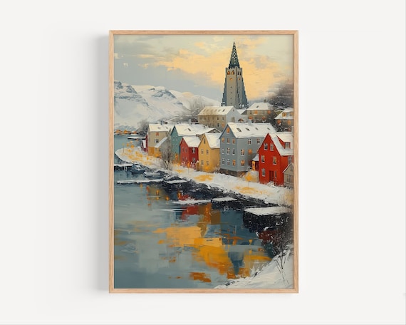 Hallgrimskirkja Reykjavik Iceland Winter Painting City View Poster