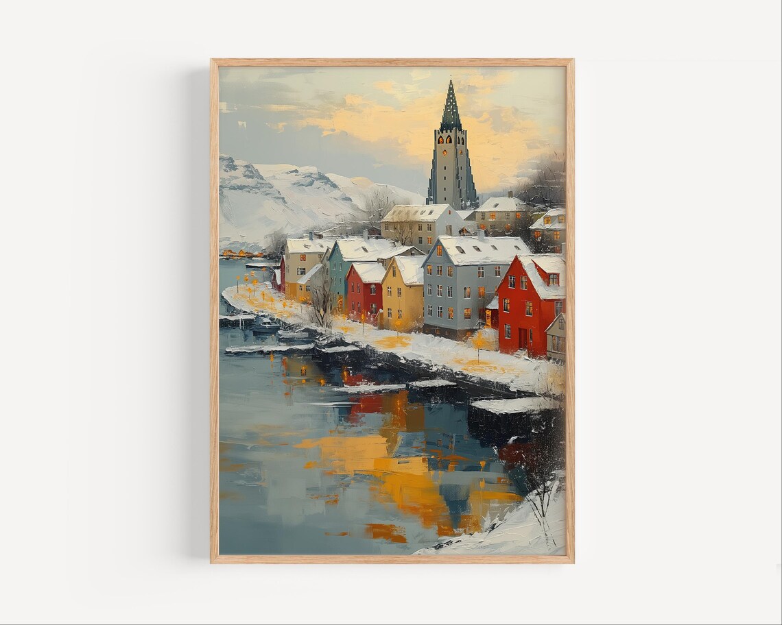 Hallgrimskirkja Reykjavik Iceland Winter Painting City View Poster