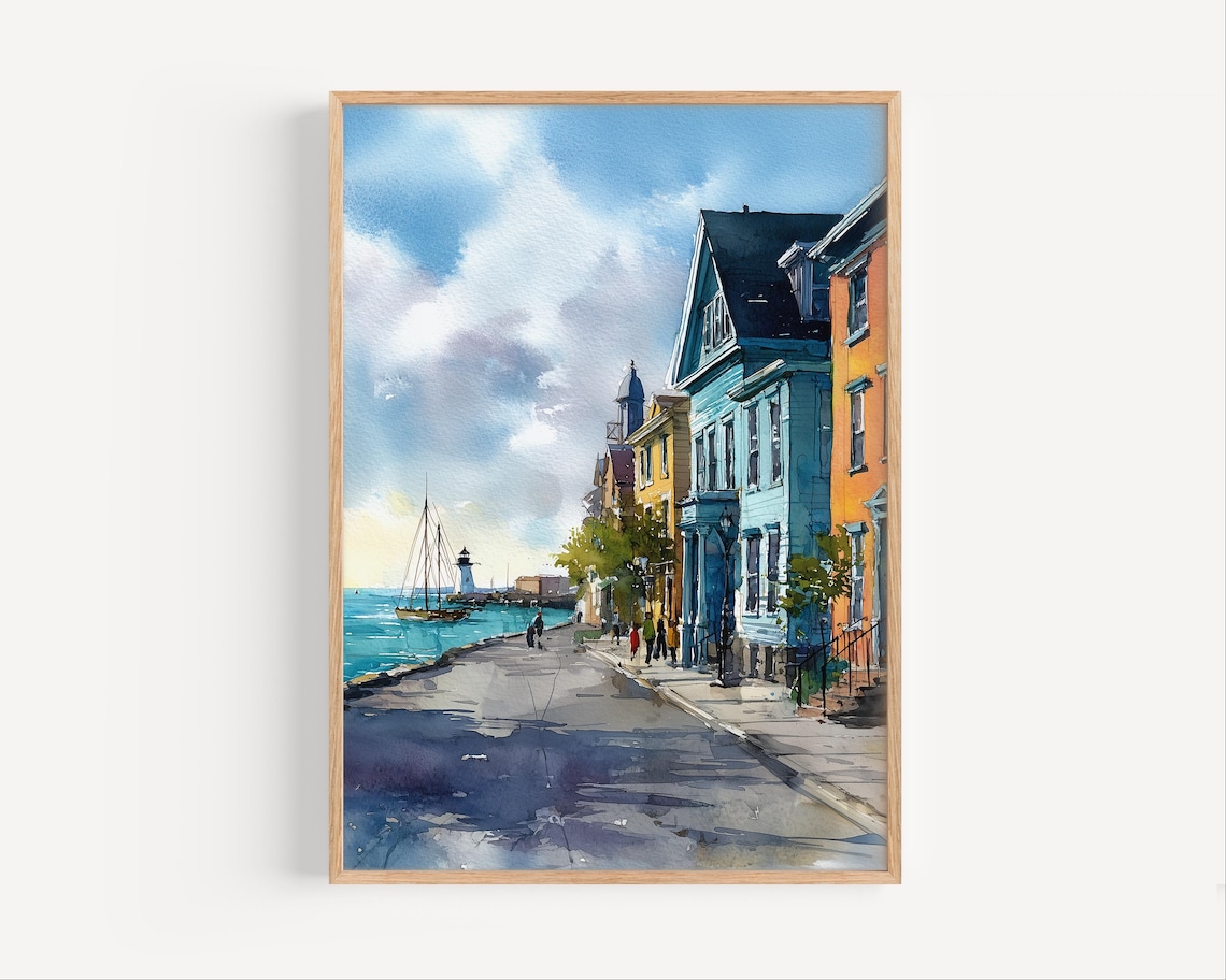 Portland Maine Waterfront Watercolor, Casco Bay Poster Print