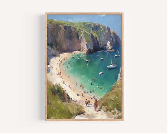 Lulworth Cove Dorset Sunny Beach Swimmers Boats Summer Poster