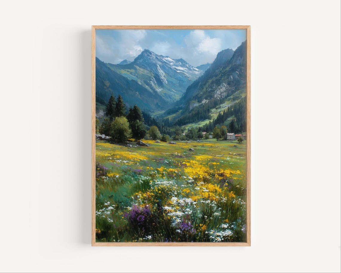 Wildflowers in French Alps Meadow Mountain Oil Painting Poster