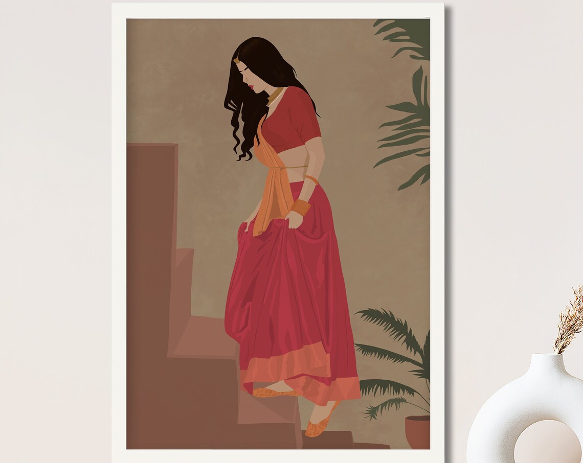 Desi Art, South Asian Modern Woman Illustration